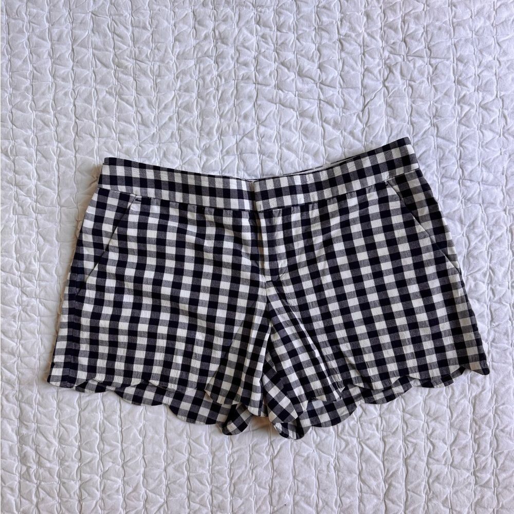 Club Monaco Gingham Scallop Cotton Shorts in Black & White